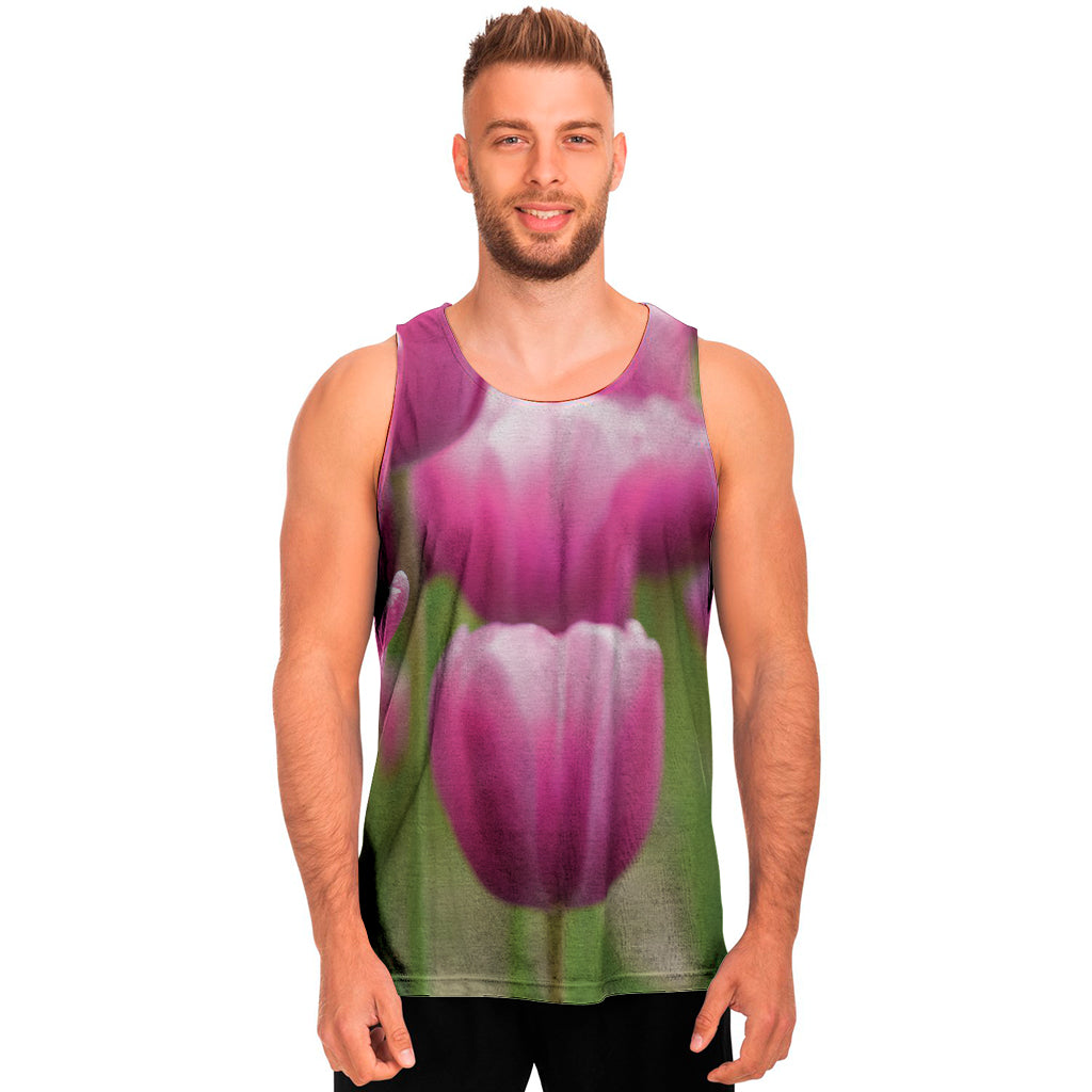 Pink Tulip Print Men's Tank Top