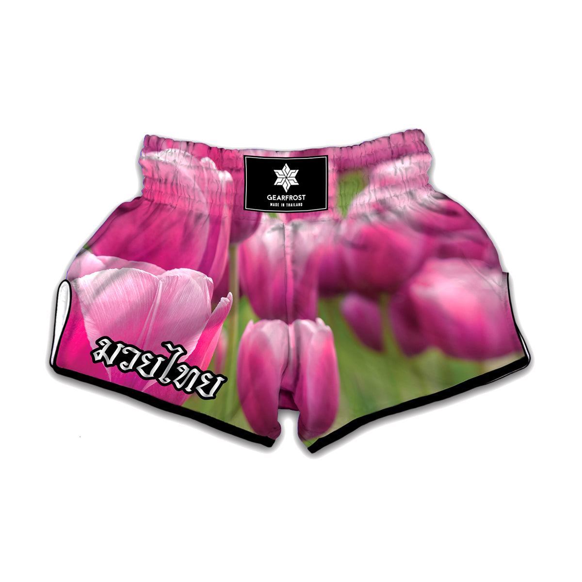 Pink Tulip Print Muay Thai Boxing Shorts