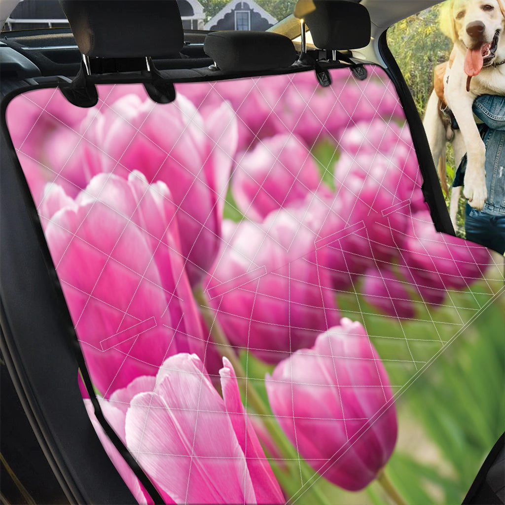 Pink Tulip Print Pet Car Back Seat Cover