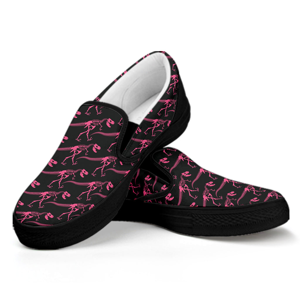 Pink Tyrannosaurus Fossil Pattern Print Black Slip On Shoes