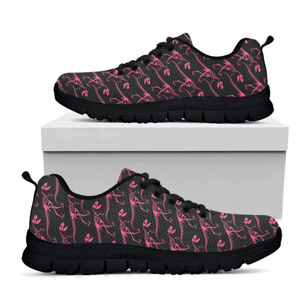 Pink Tyrannosaurus Fossil Pattern Print Black Sneakers