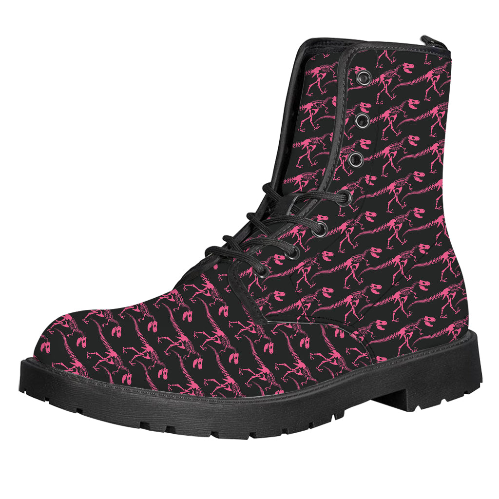 Pink Tyrannosaurus Fossil Pattern Print Leather Boots