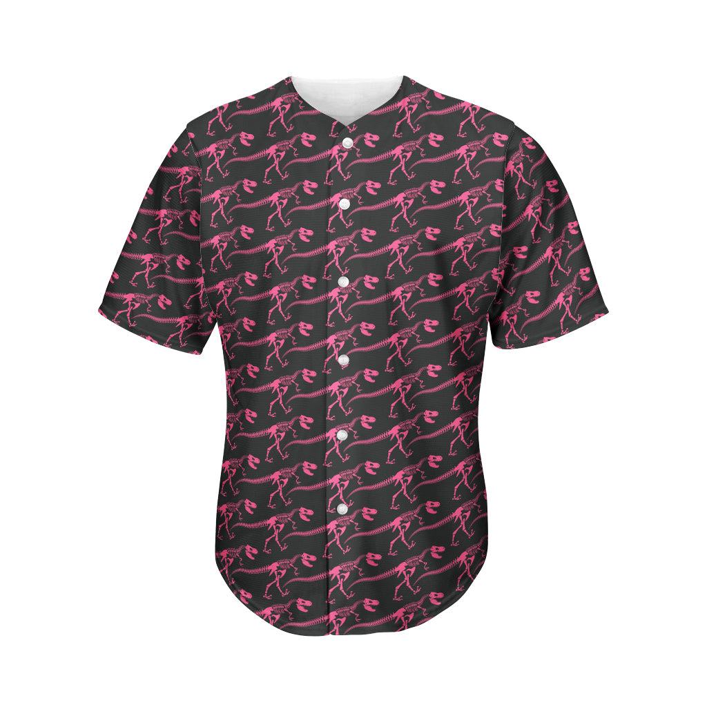 Pink Tyrannosaurus Fossil Pattern Print Men's Baseball Jersey