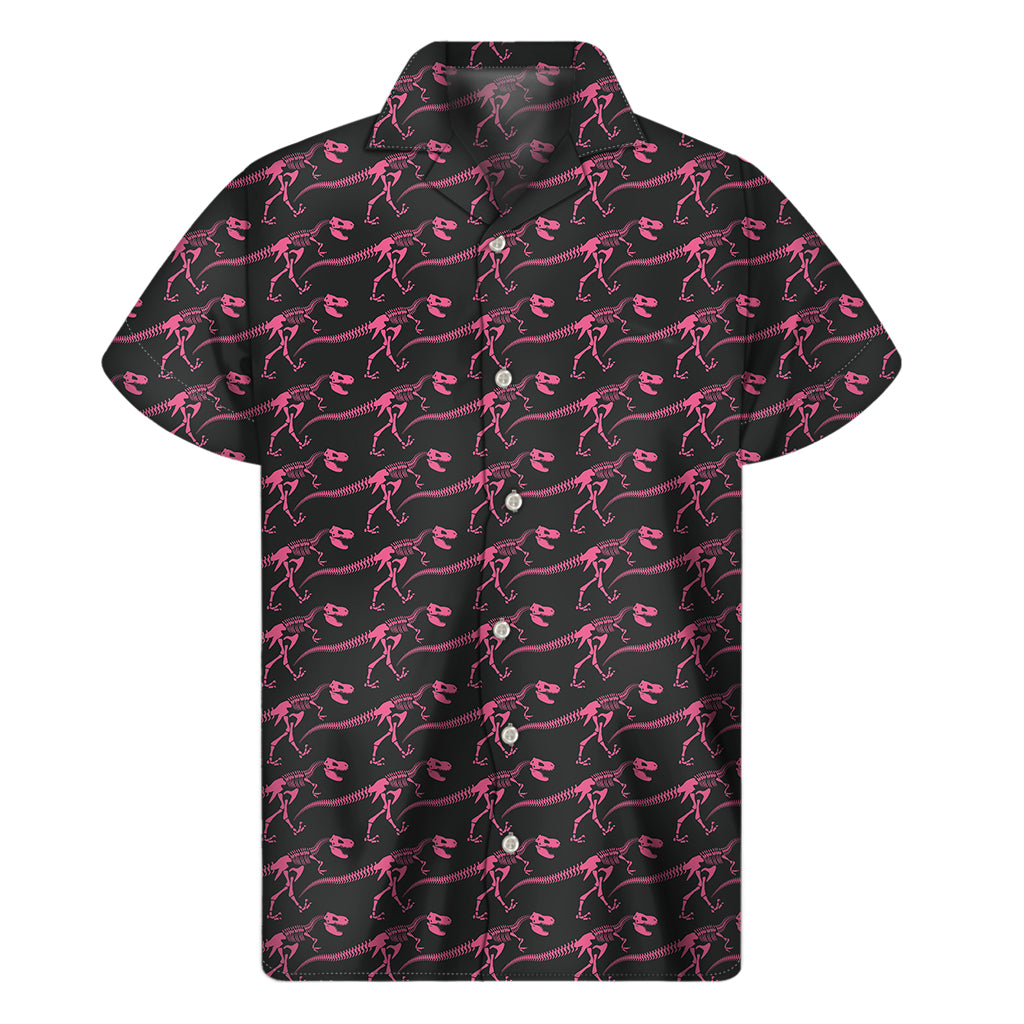 Pink Tyrannosaurus Fossil Pattern Print Men's Short Sleeve Shirt