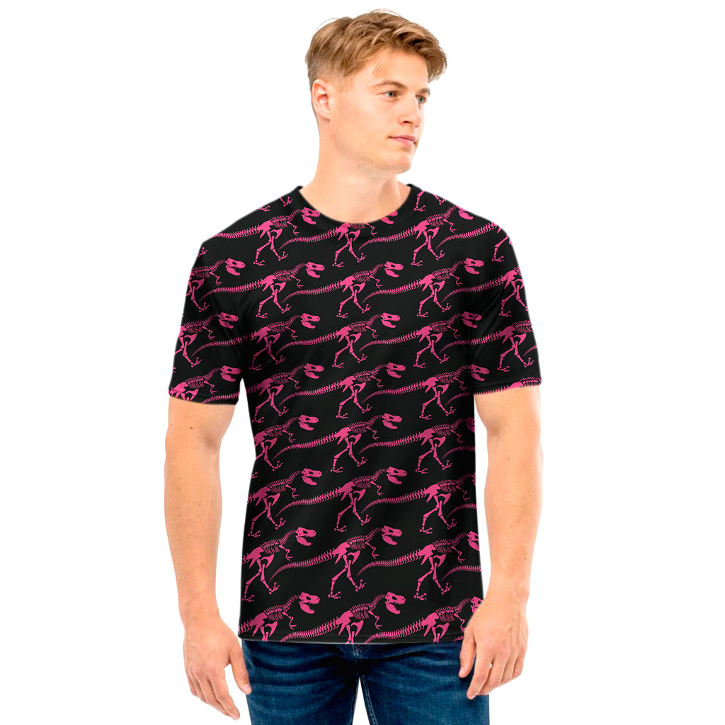 Pink Tyrannosaurus Fossil Pattern Print Men's T-Shirt