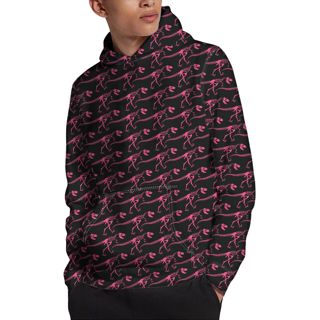 Pink Tyrannosaurus Fossil Pattern Print Pullover Hoodie