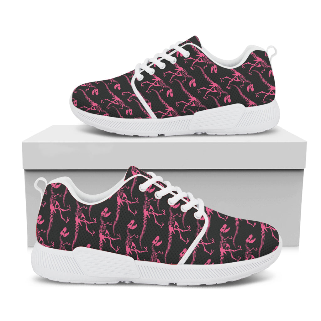 Pink Tyrannosaurus Fossil Pattern Print White Athletic Shoes