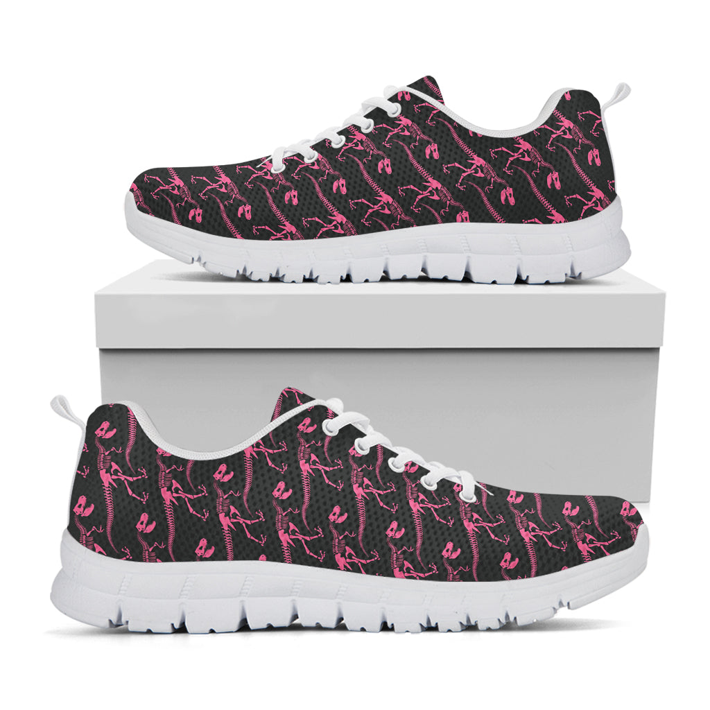 Pink Tyrannosaurus Fossil Pattern Print White Sneakers