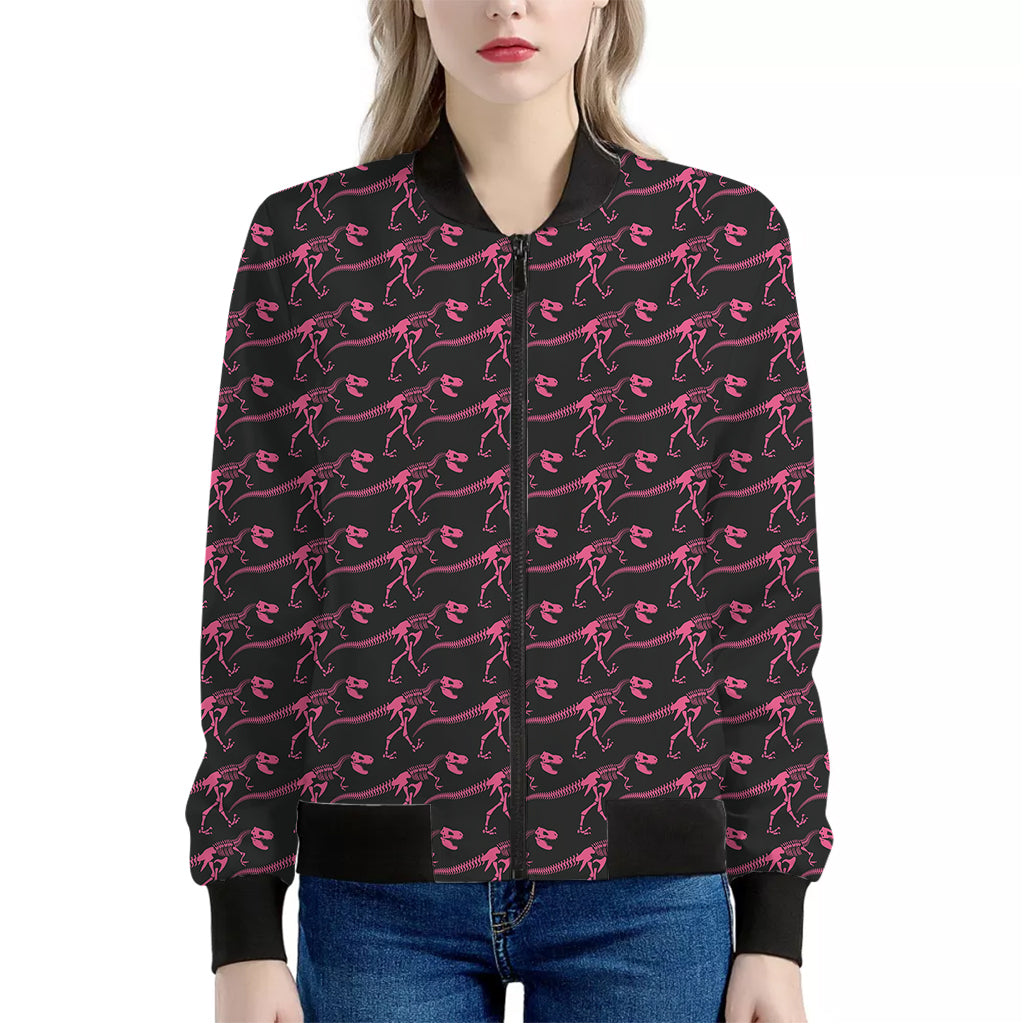 Pink Tyrannosaurus Fossil Pattern Print Women's Bomber Jacket