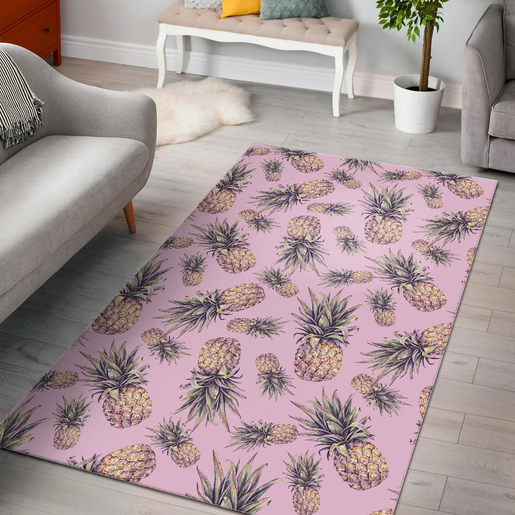 Pink Vintage Pineapple Pattern Print Area Rug