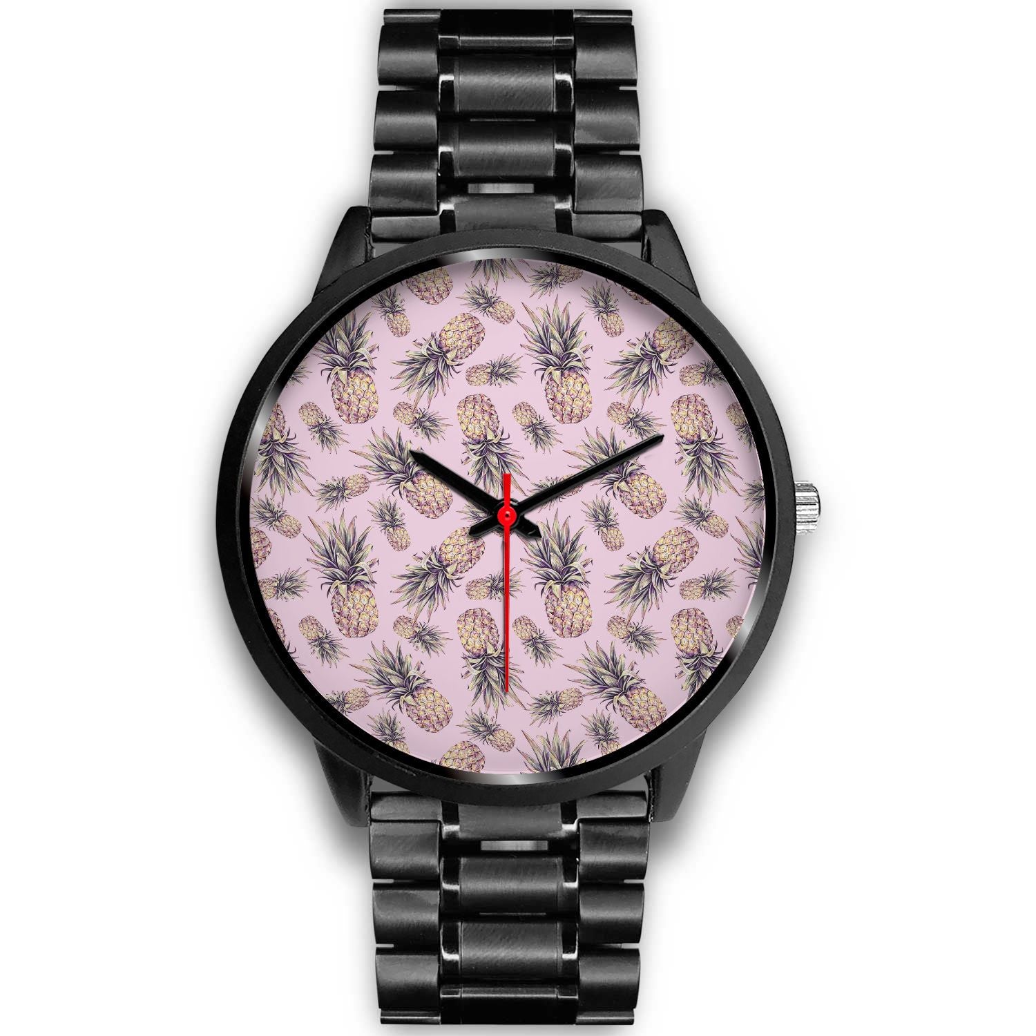 Pink Vintage Pineapple Pattern Print Black Watch