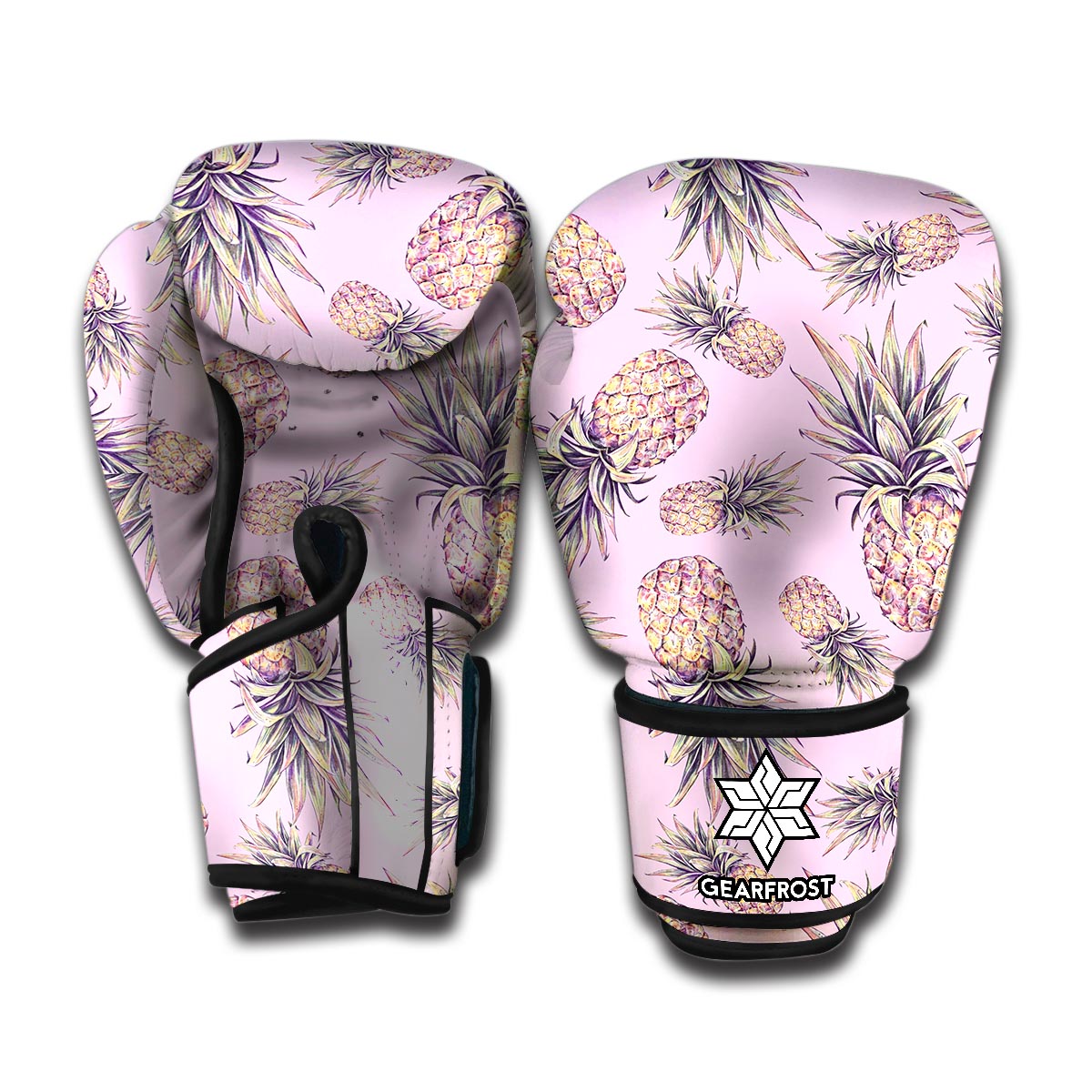 Pink Vintage Pineapple Pattern Print Boxing Gloves