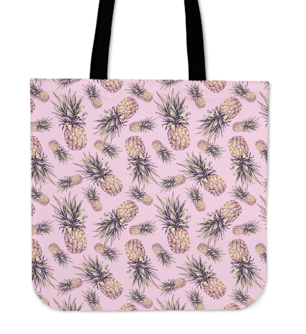 Pink Vintage Pineapple Pattern Print Canvas Tote Bag