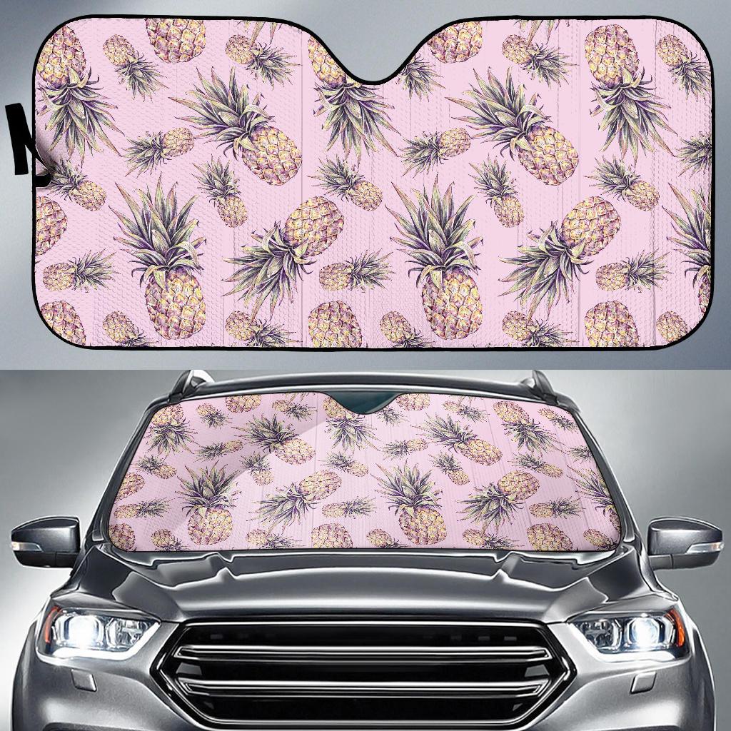 Pink Vintage Pineapple Pattern Print Car Sun Shade