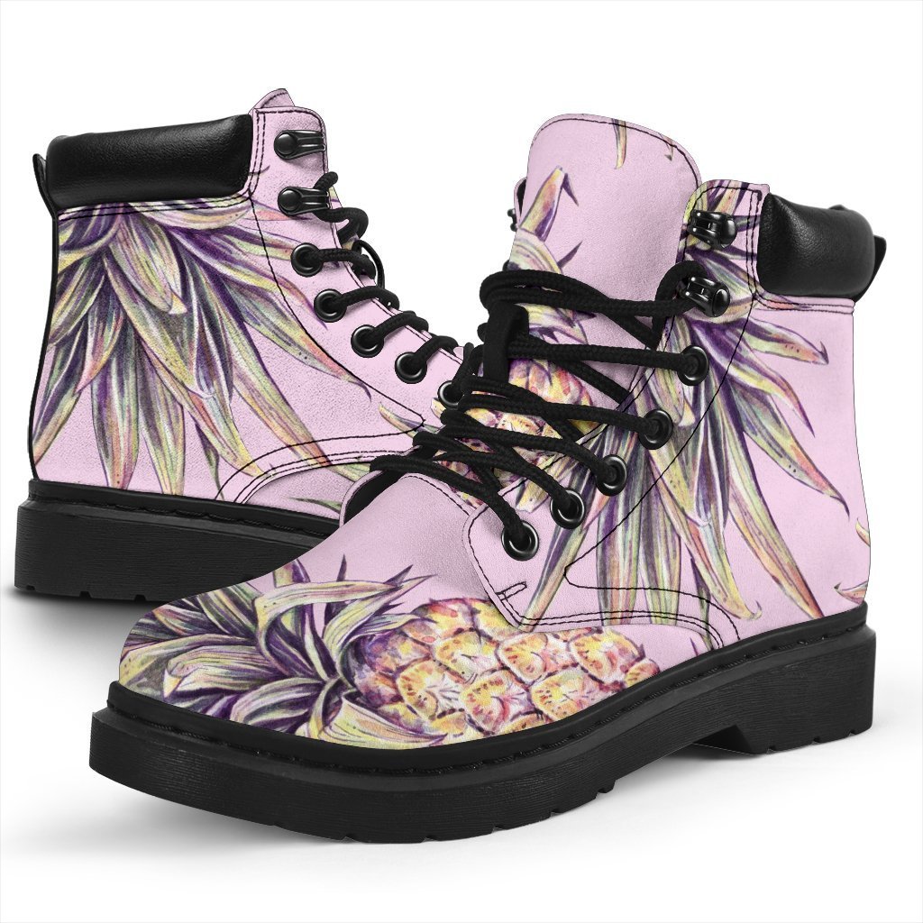 Pink Vintage Pineapple Pattern Print Classic Boots