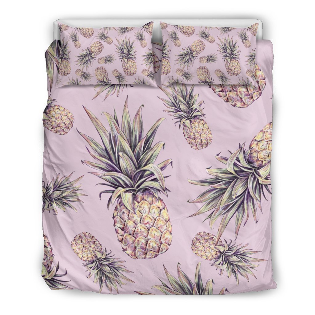 Pink Vintage Pineapple Pattern Print Duvet Cover Bedding Set