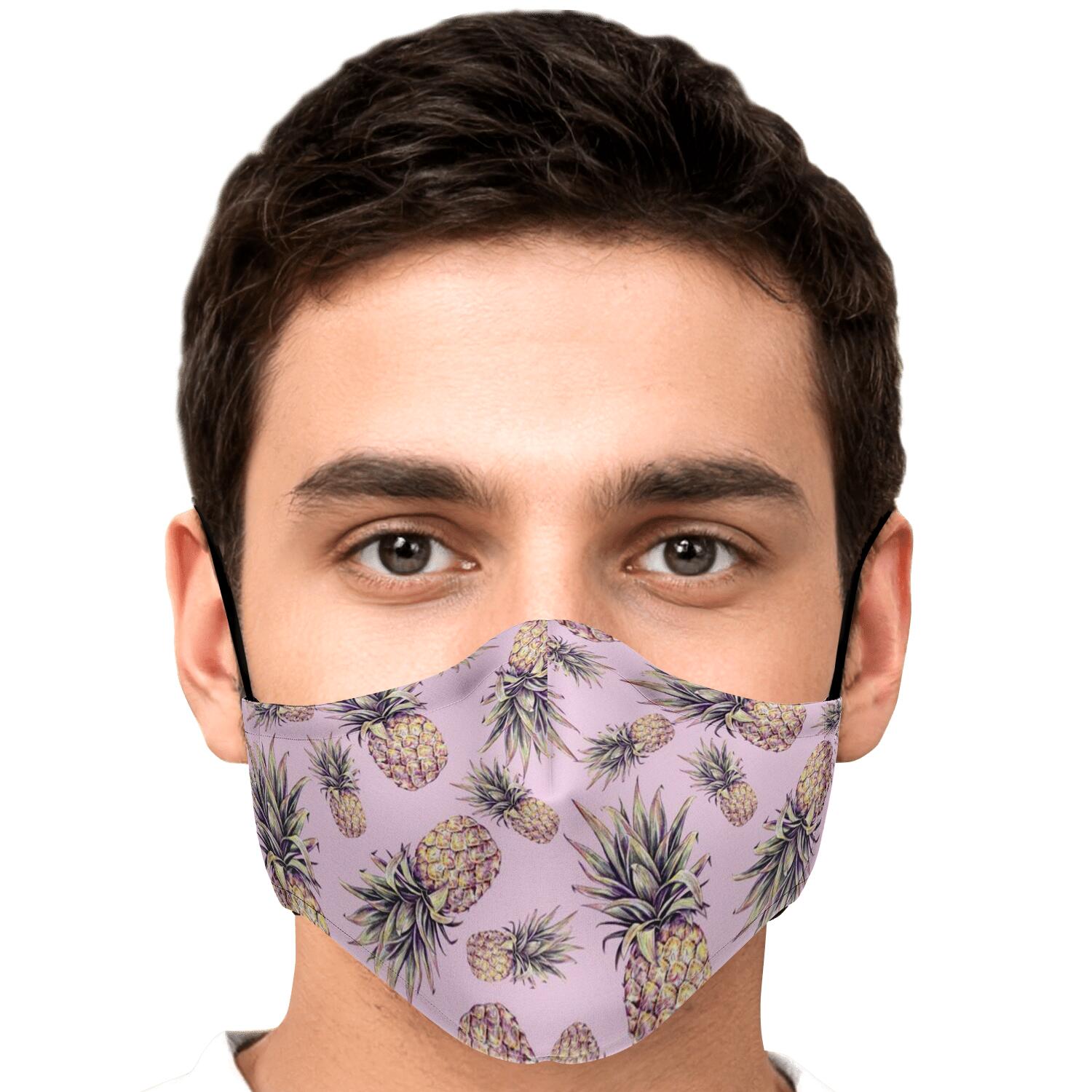 Pink Vintage Pineapple Pattern Print Face Mask