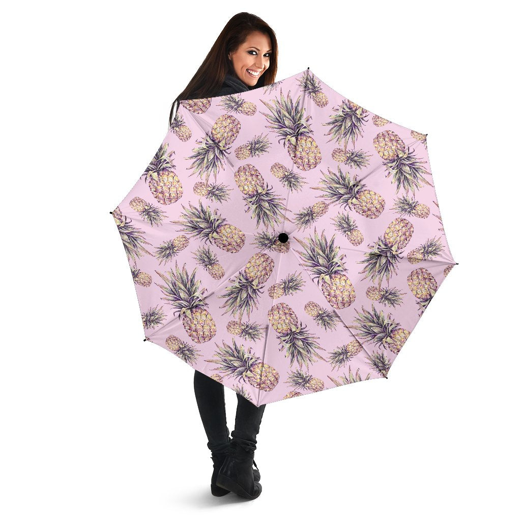 Pink Vintage Pineapple Pattern Print Foldable Umbrella