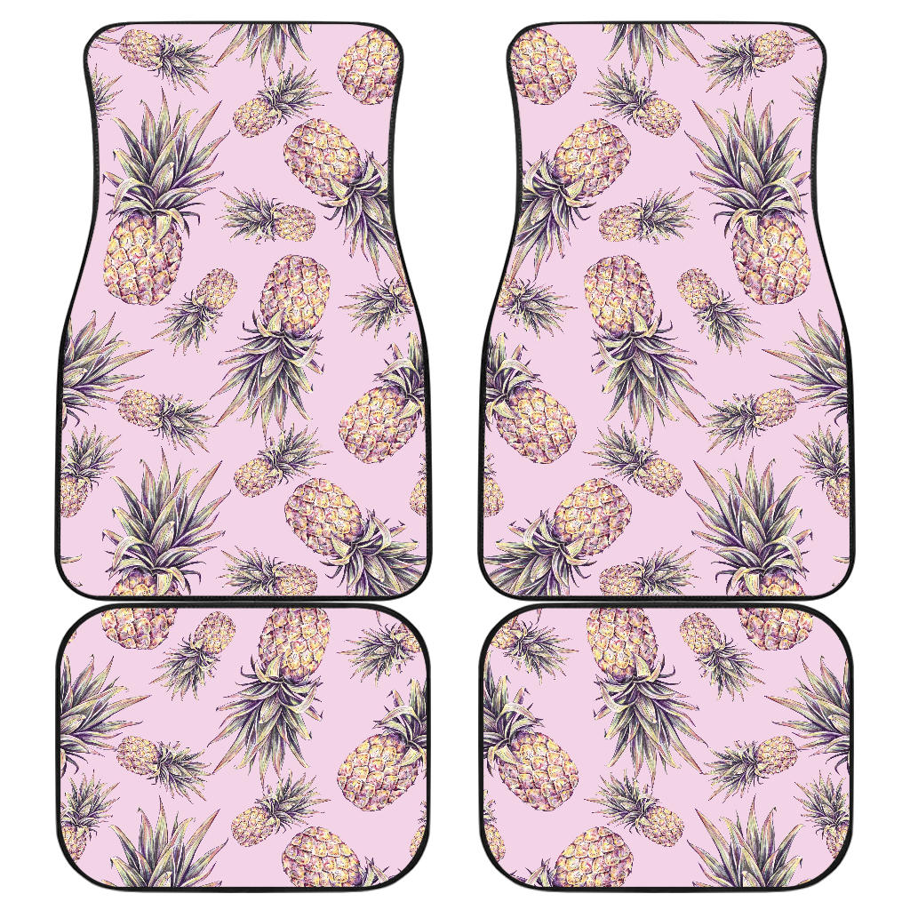 Pink Vintage Pineapple Pattern Print Front and Back Car Floor Mats