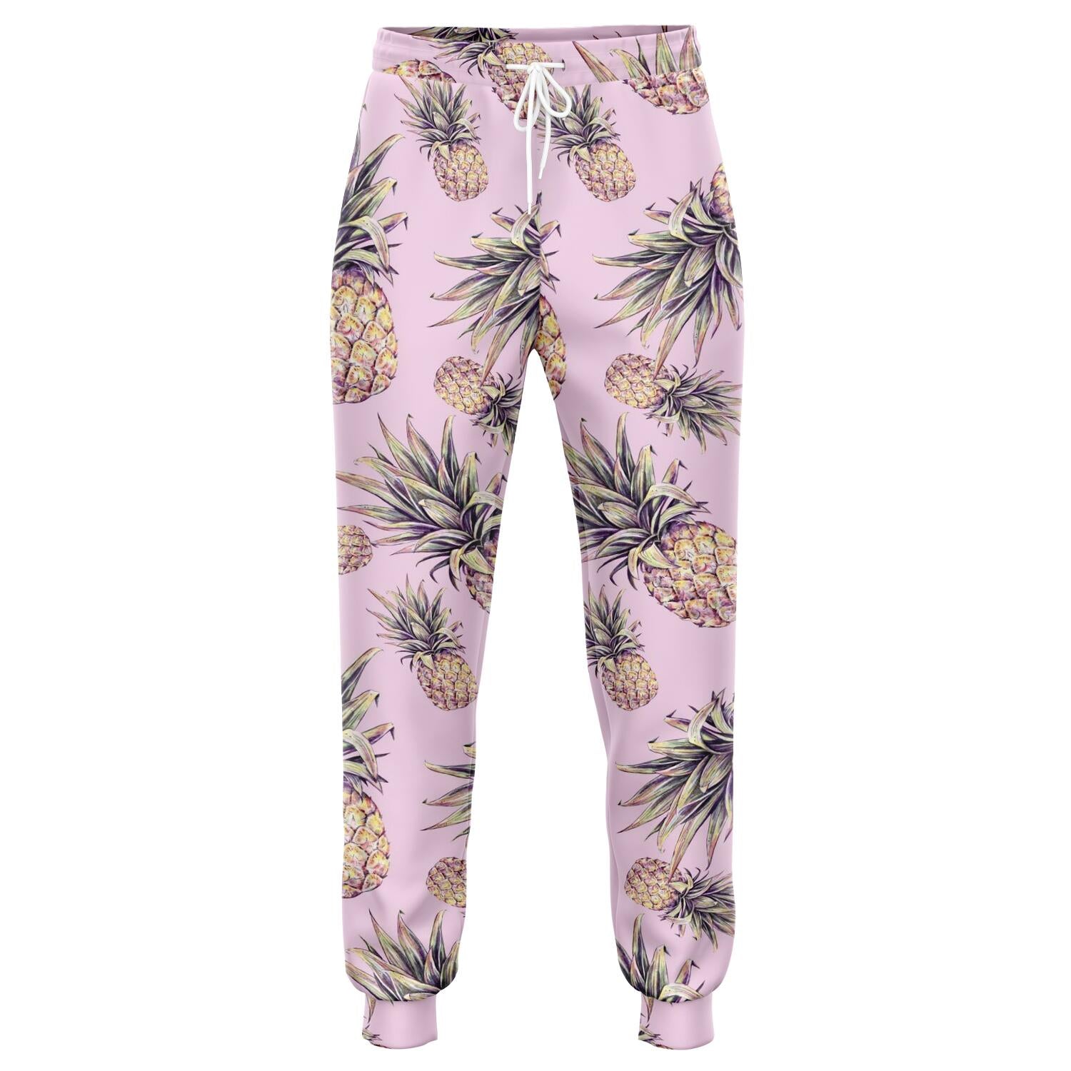 Pink Vintage Pineapple Pattern Print Jogger Pants