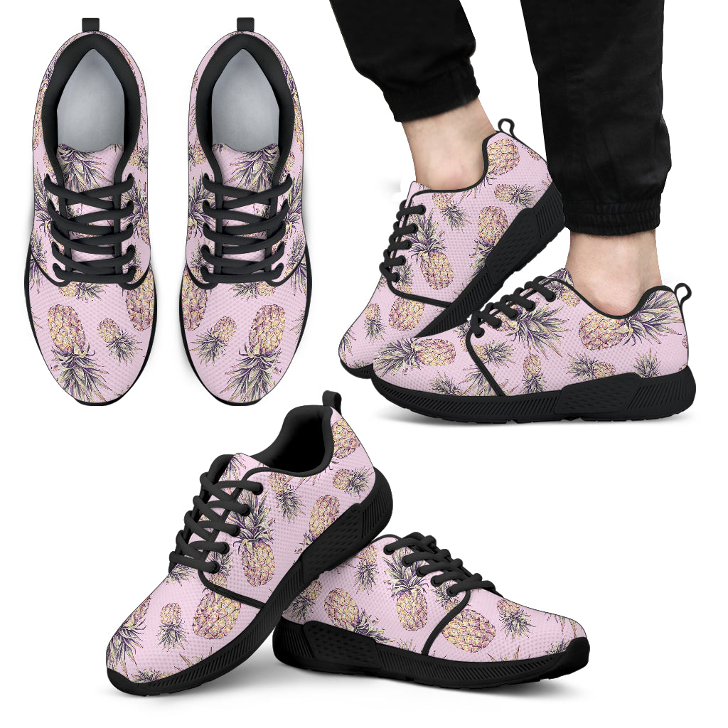 Pink Vintage Pineapple Pattern Print Men's Athletic Shoes