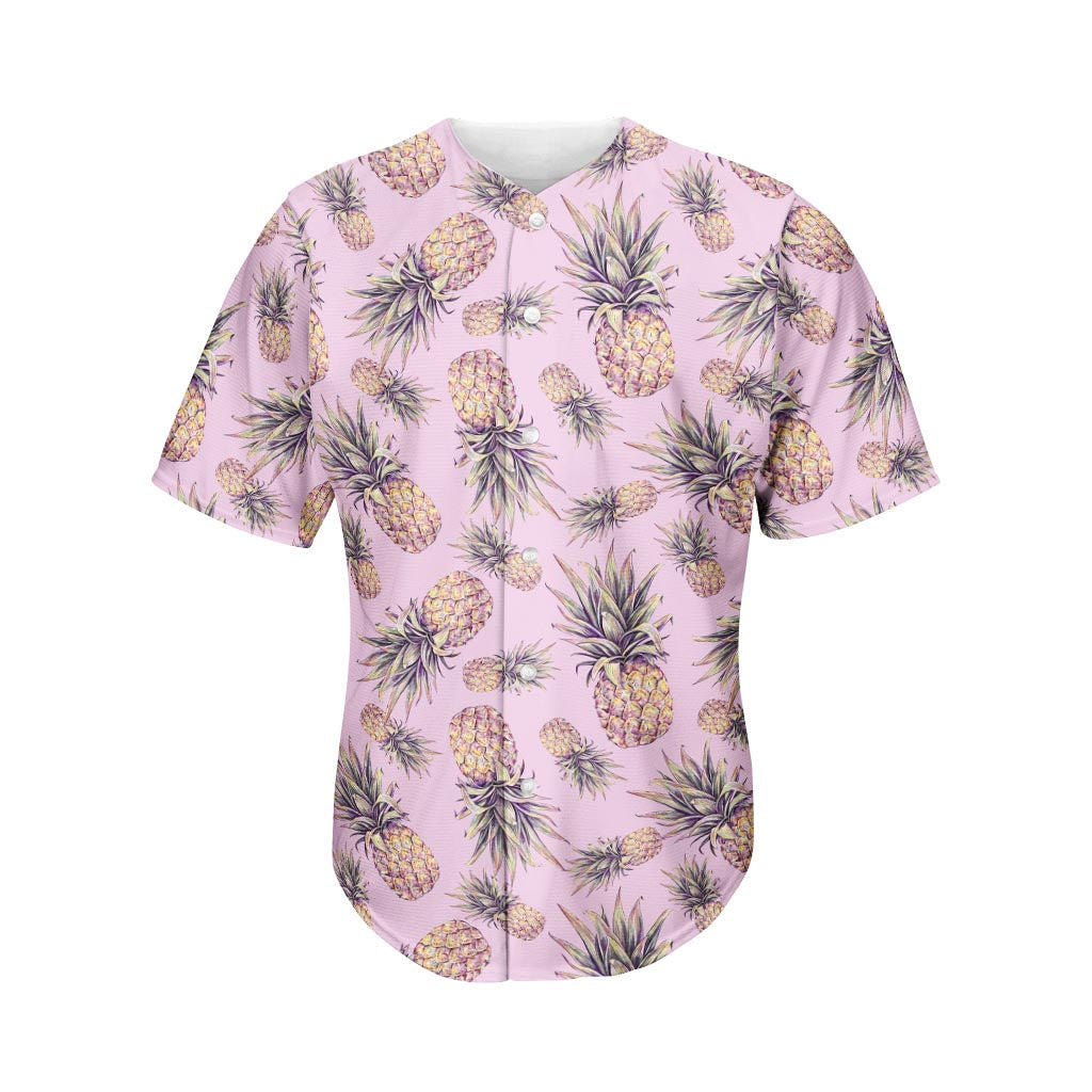 Pink Vintage Pineapple Pattern Print Men's Baseball Jersey