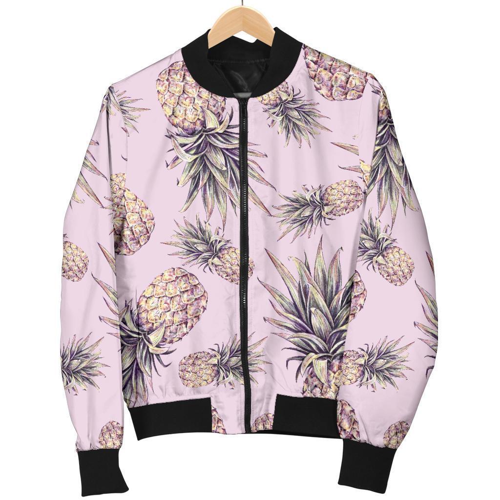 Pink Vintage Pineapple Pattern Print Men's Bomber Jacket