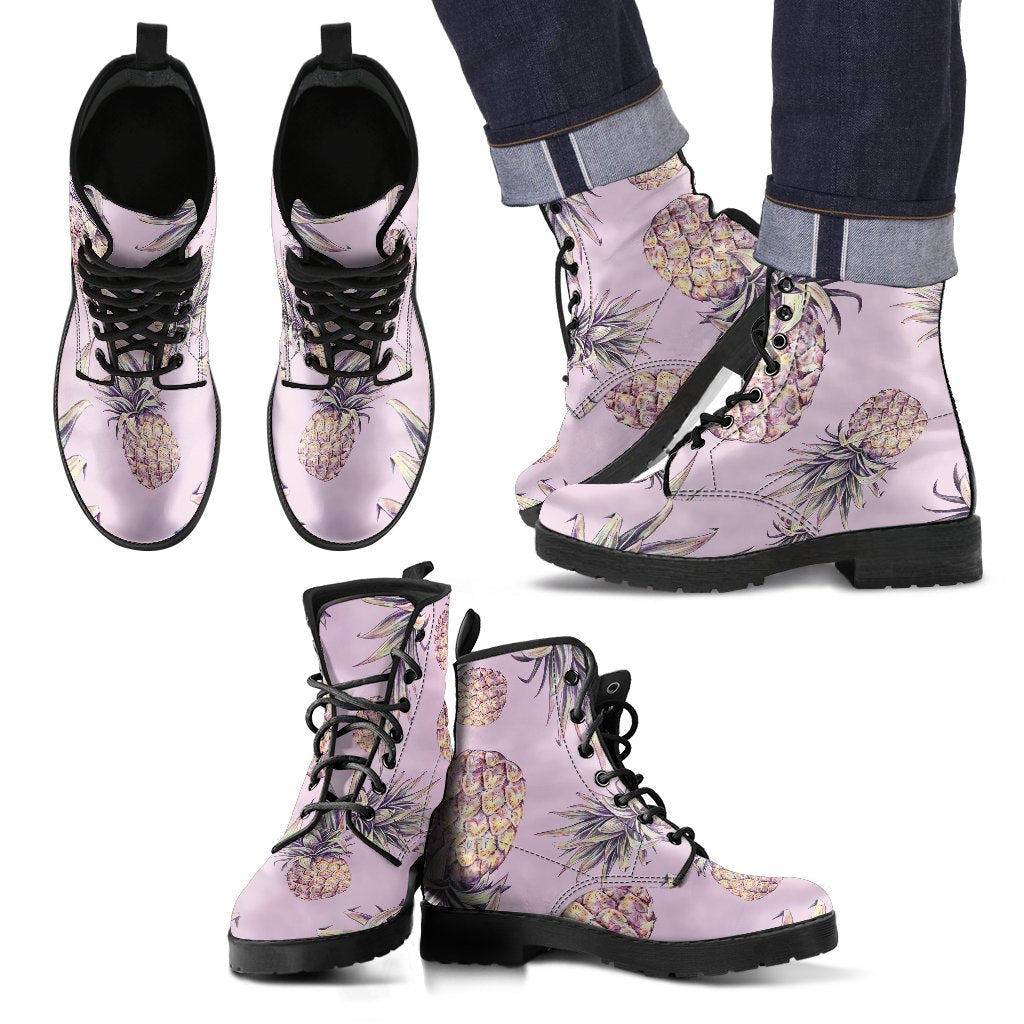 Pink Vintage Pineapple Pattern Print Men's Boots