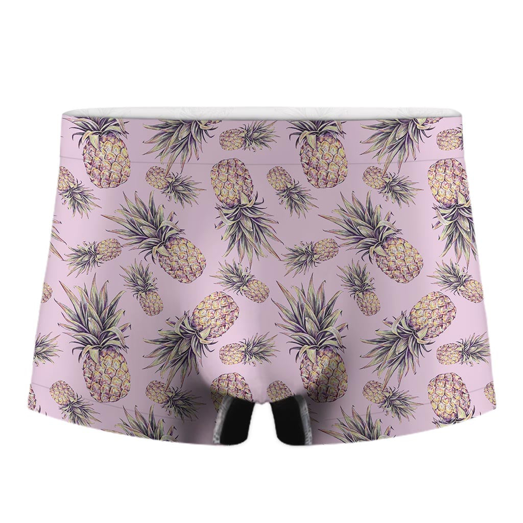 Pink Vintage Pineapple Pattern Print Men's Boxer Briefs