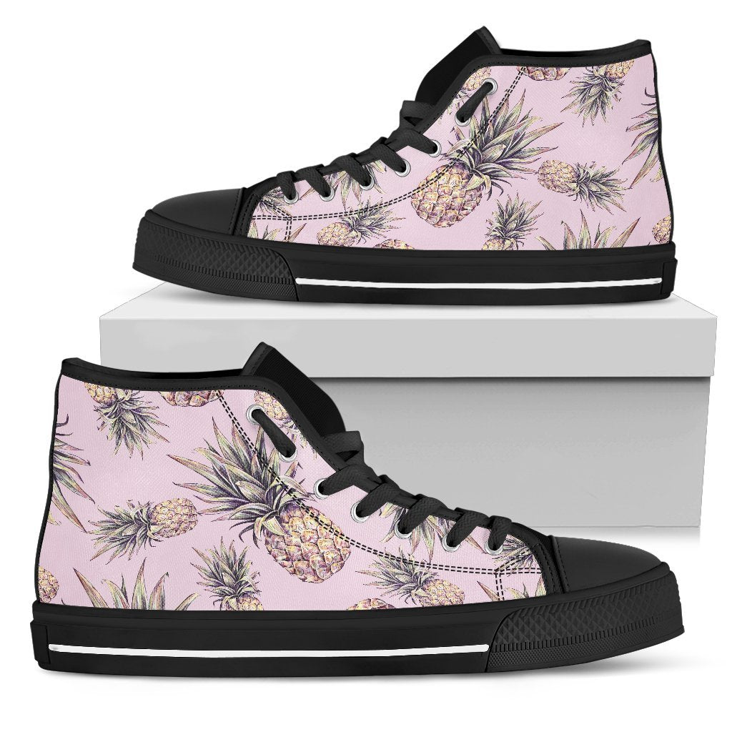 Pink Vintage Pineapple Pattern Print Men's High Top Shoes