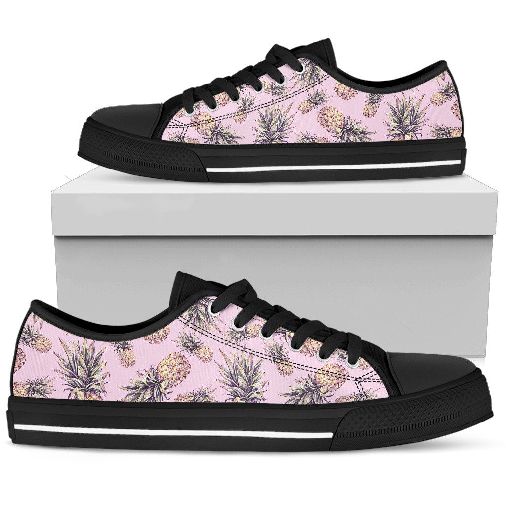 Pink Vintage Pineapple Pattern Print Men's Low Top Shoes