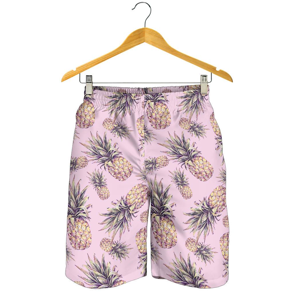 Pink Vintage Pineapple Pattern Print Men's Shorts