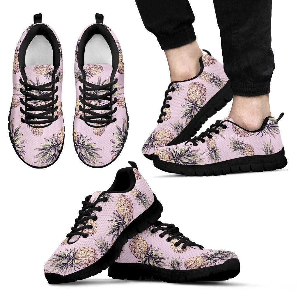 Pink Vintage Pineapple Pattern Print Men's Sneakers