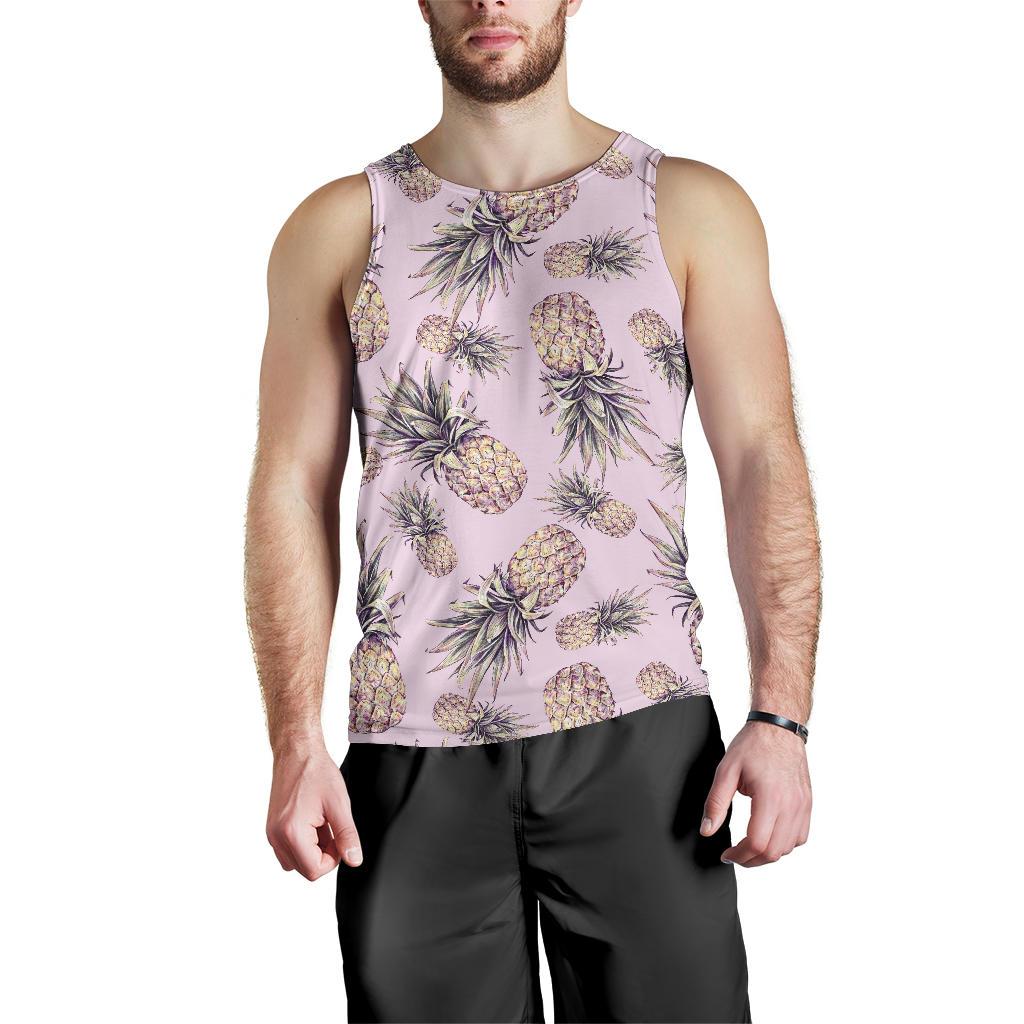 Pink Vintage Pineapple Pattern Print Men's Tank Top