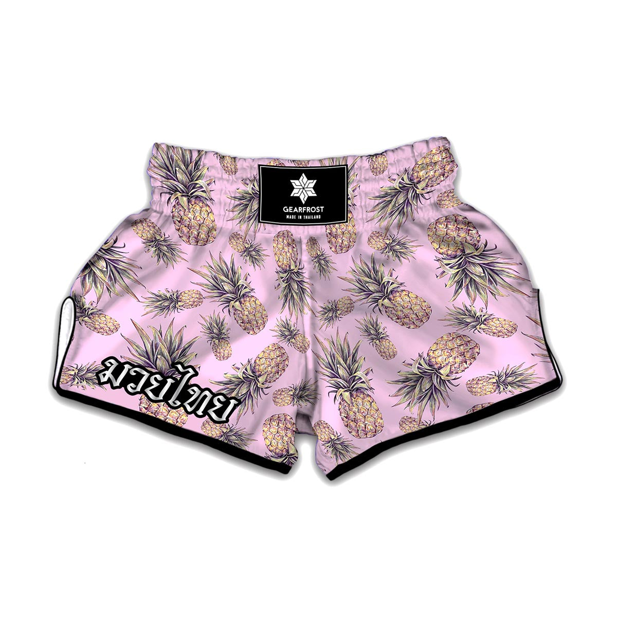 Pink Vintage Pineapple Pattern Print Muay Thai Boxing Shorts