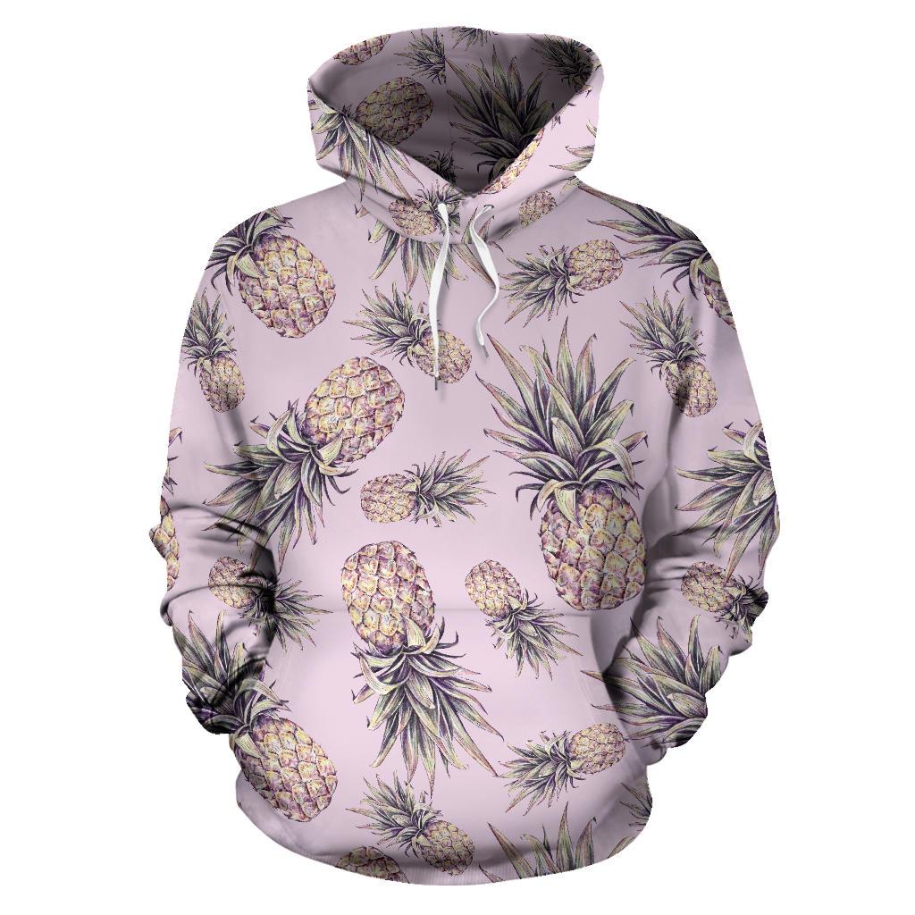 Pink Vintage Pineapple Pattern Print Pullover Hoodie