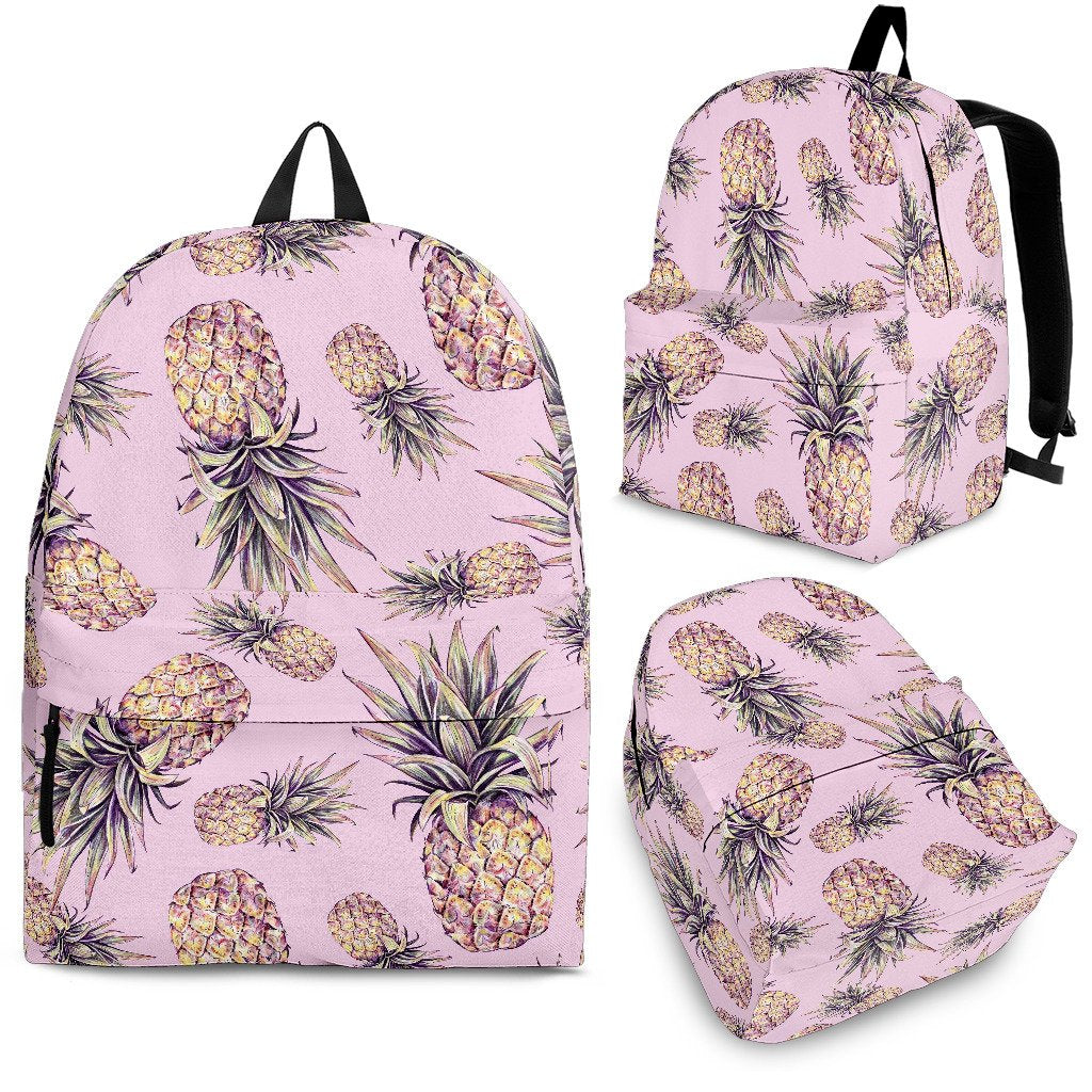 Pink Vintage Pineapple Pattern Print School Backpack