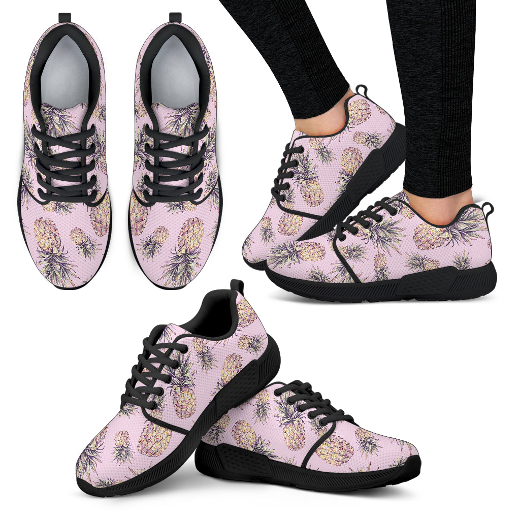 Pink Vintage Pineapple Pattern Print Women's Athletic Shoes