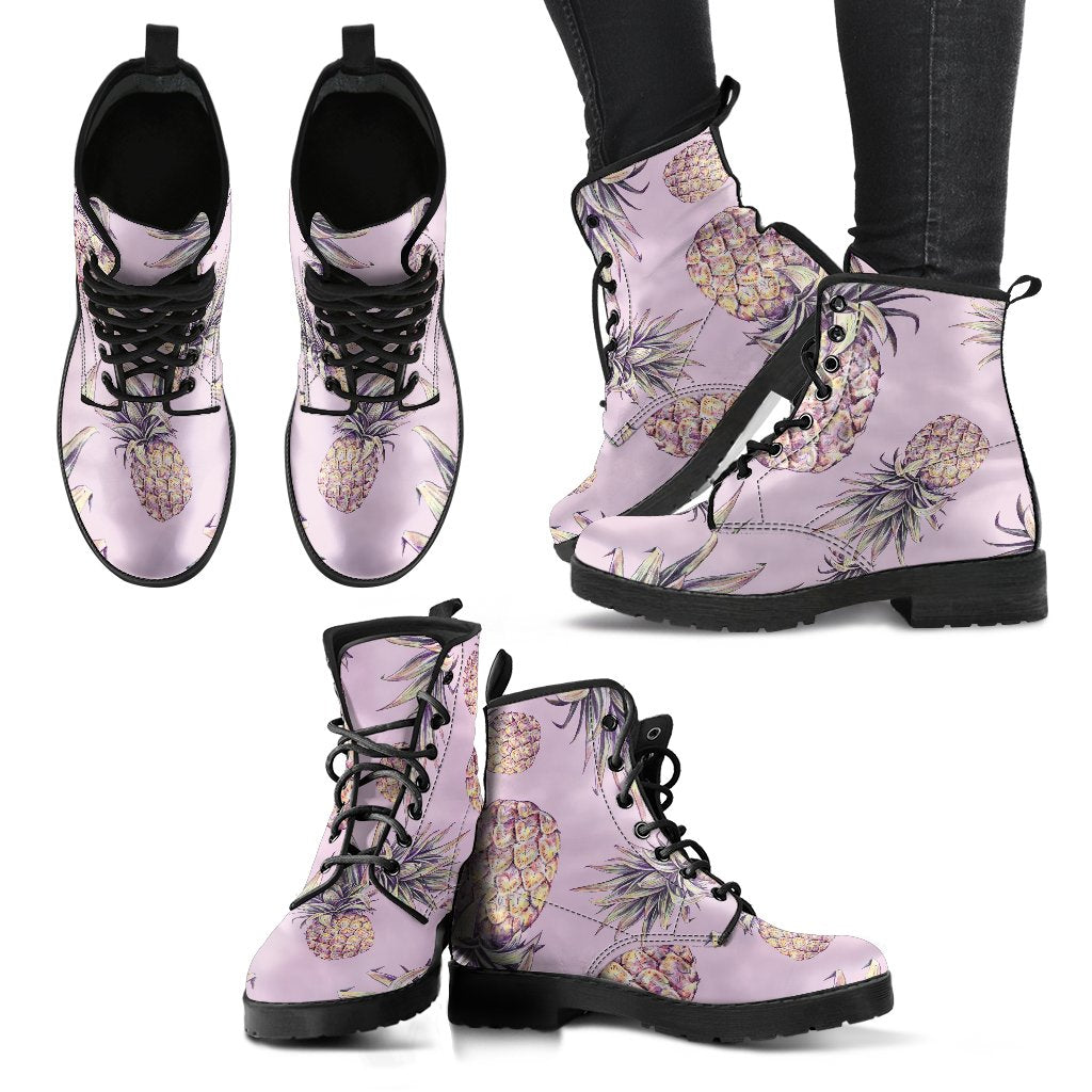 Pink Vintage Pineapple Pattern Print Women's Boots