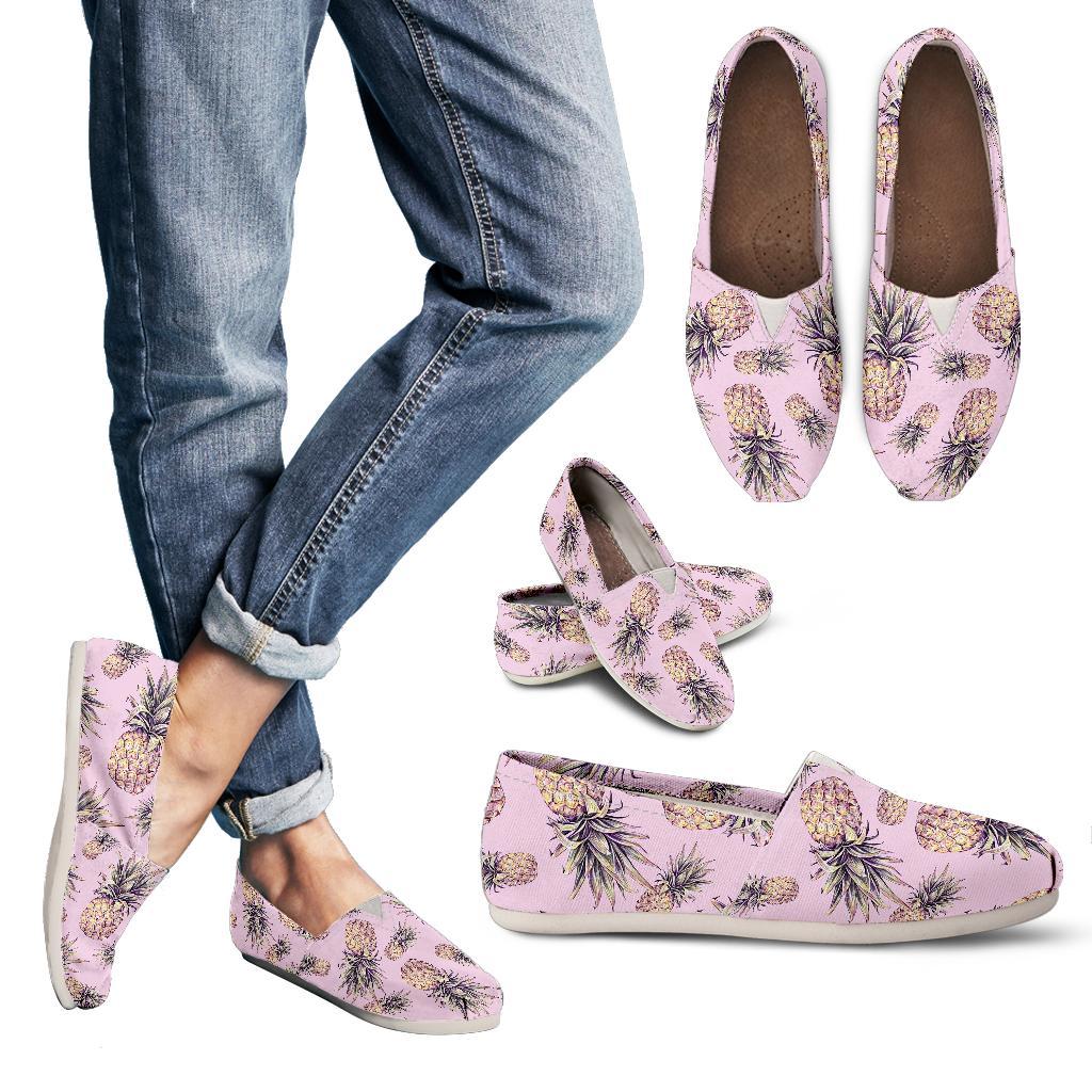 Pink Vintage Pineapple Pattern Print Women's Casual Canvas Shoes