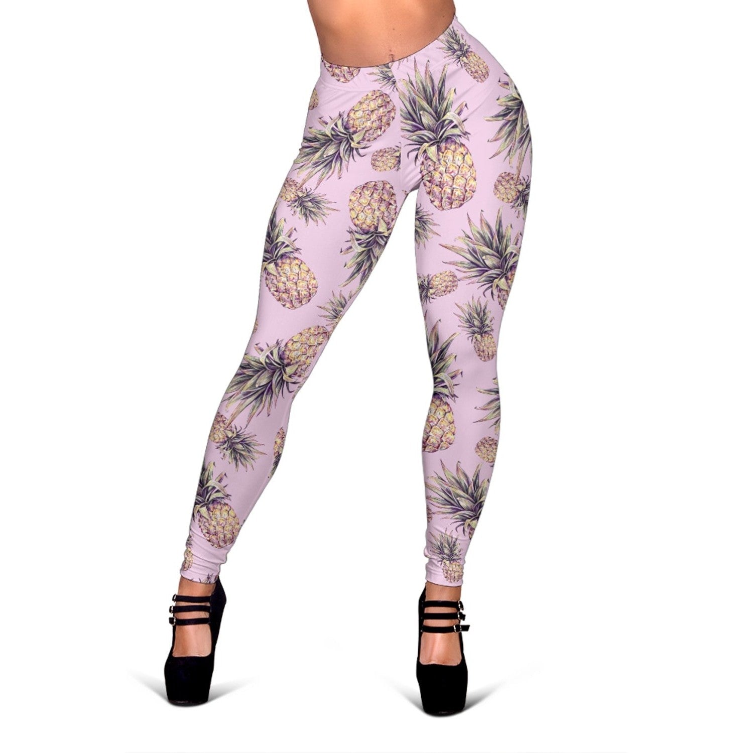 Pink Vintage Pineapple Pattern Print Women's Leggings