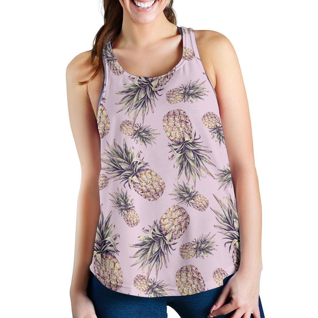 Pink Vintage Pineapple Pattern Print Women's Racerback Tank Top