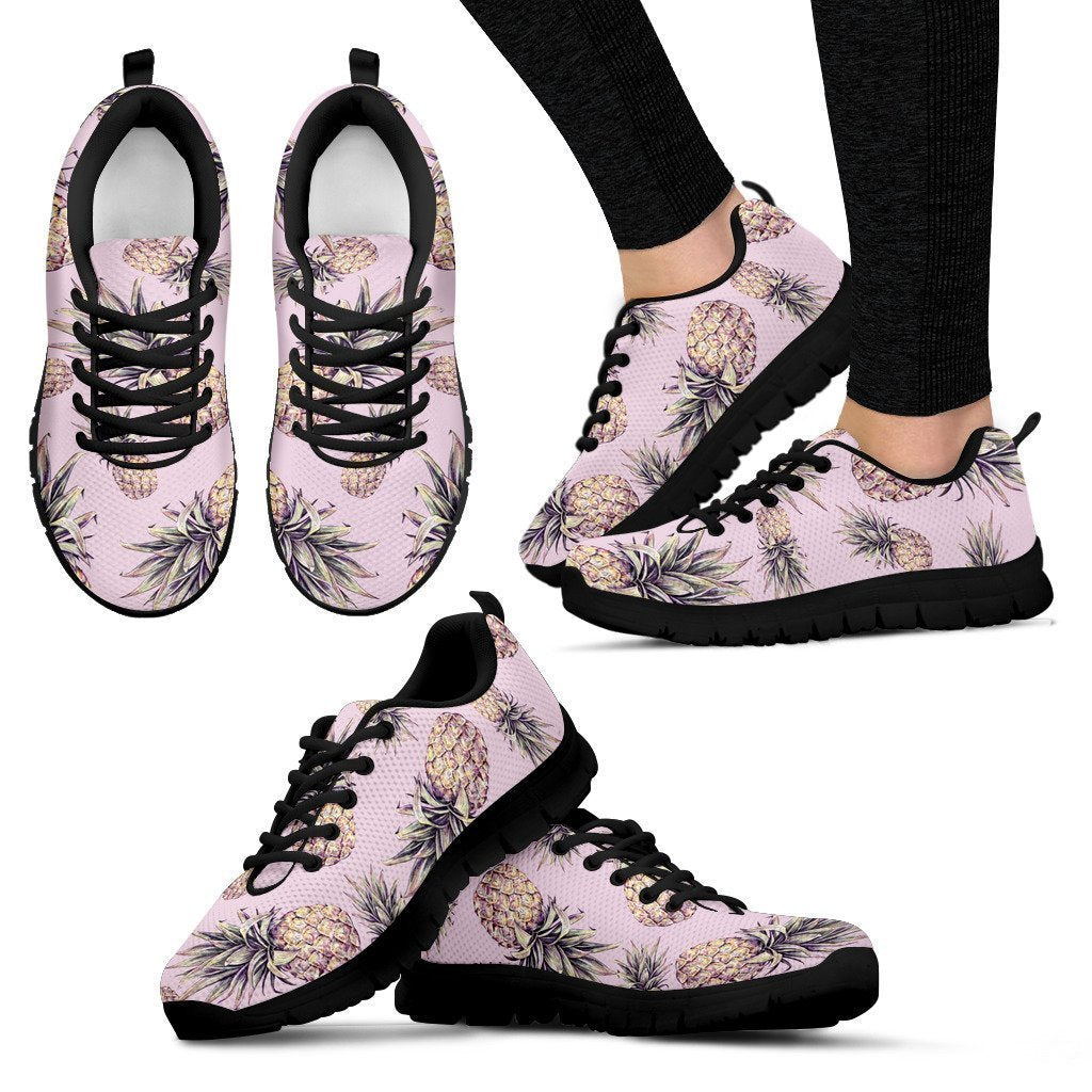 Pink Vintage Pineapple Pattern Print Women's Sneakers