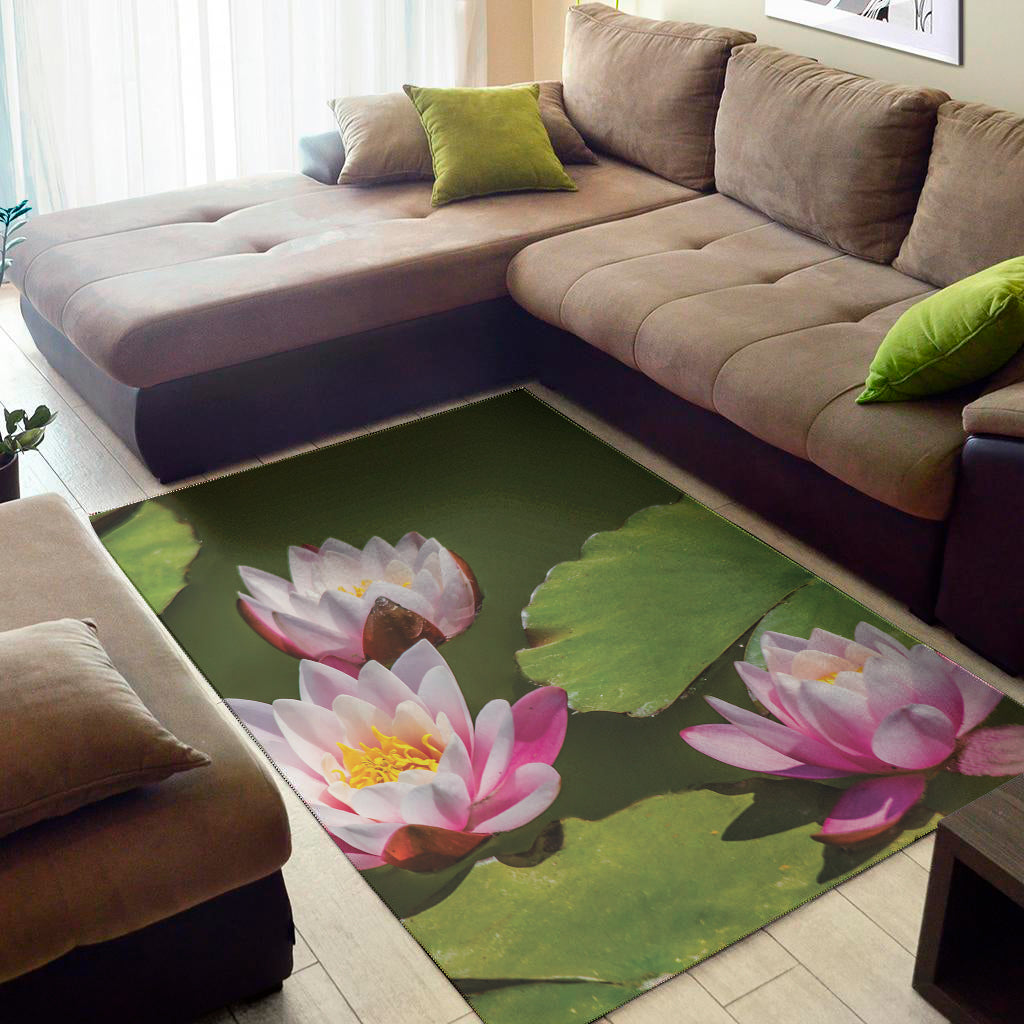 Pink Water Lilies Print Area Rug