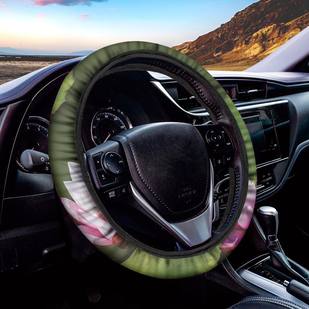 Pink Water Lilies Print Car Steering Wheel Cover