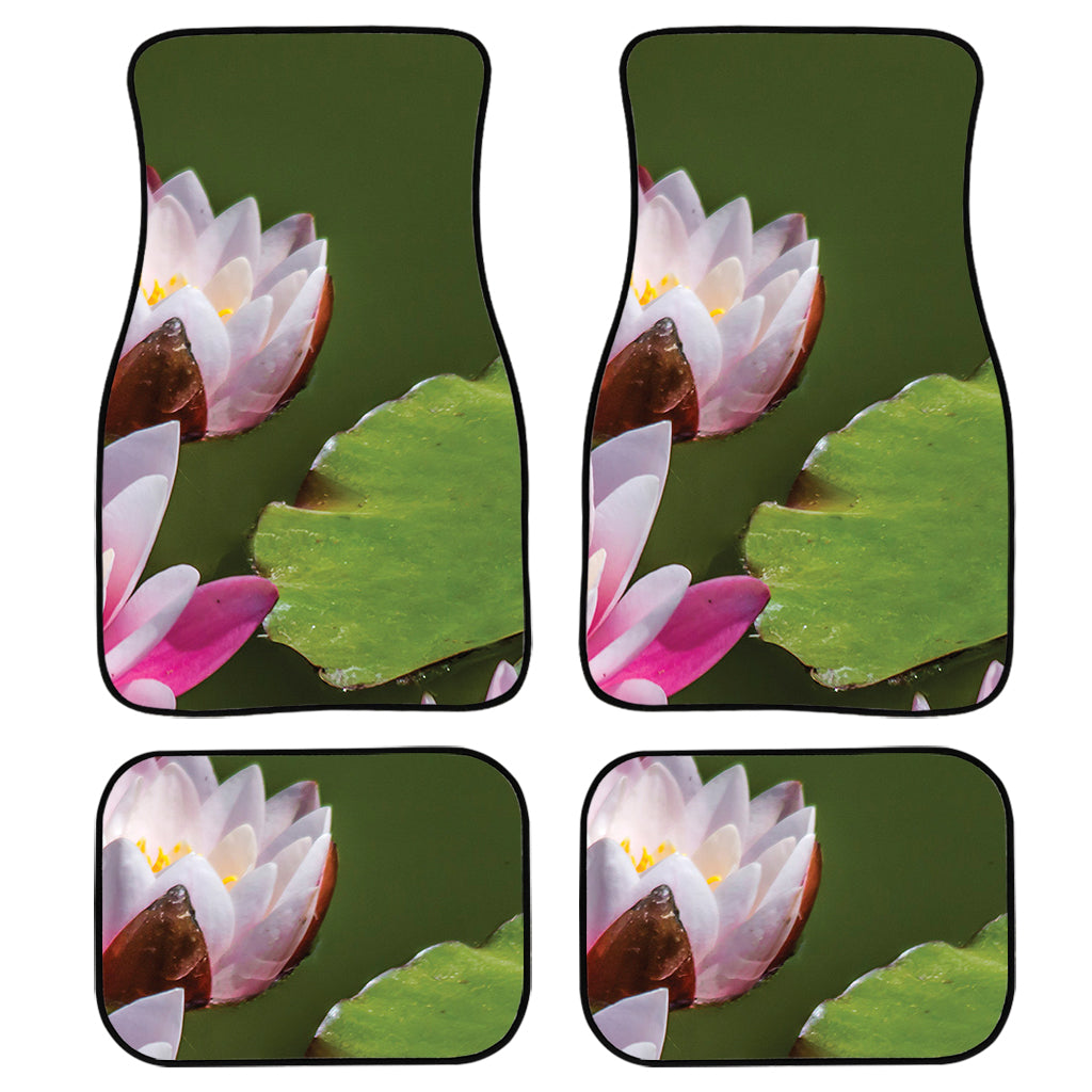 Pink Water Lilies Print Front and Back Car Floor Mats