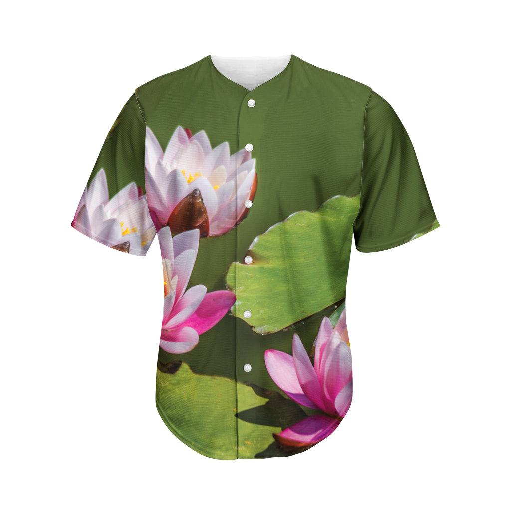 Pink Water Lilies Print Men's Baseball Jersey