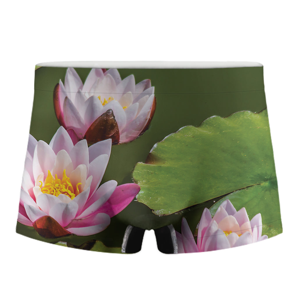 Pink Water Lilies Print Men's Boxer Briefs