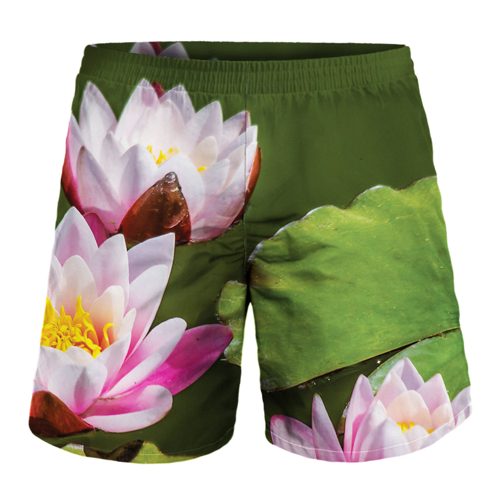 Pink Water Lilies Print Men's Shorts