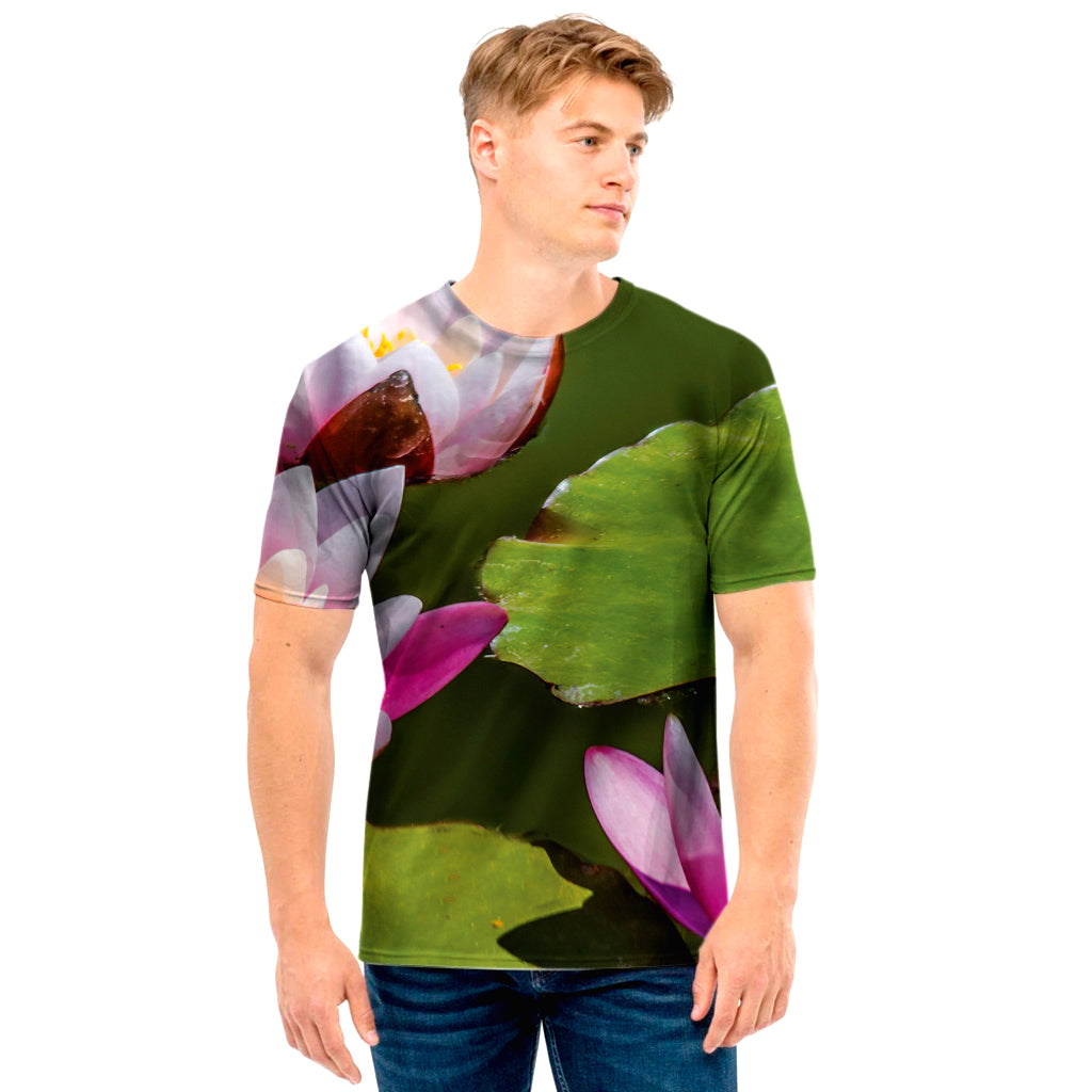 Pink Water Lilies Print Men's T-Shirt